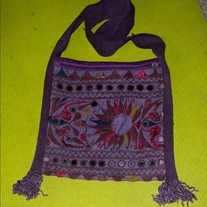 Vintage Embroidered Purple Shoulder Bag